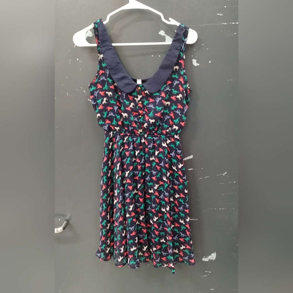 Xhilaration Retro Horse Print Peter Pan Dress Juniors Deep Navy SZ S/P FairyCore - Picture 2 of 15